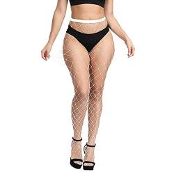 Damen Weiße Netzstrumpfhose Fishnet Stockings Schenkelhohe Strümpfe Strumpfhosen Frauen Fischnetz Kreuz Mesh Strümpfe ​Netzstrumpfhose Netzstrümpfe Sexy Elastisch Strumpfhosen (großes Gitter) von wlertcop