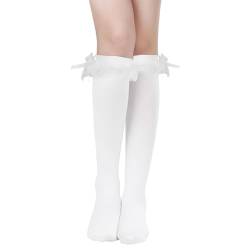 Kniestrümpfe Damen mit Spitze Kniestrümpfe Damen Rüschen, Lolita Kniestrümpfe Schuluniform Mädchen Sockenkniestrümpfe Damen Weiß, Mittellange Baumwoll Kniestrümpfe Spitze Kniestrümpfe Damen Weiss von wlertcop