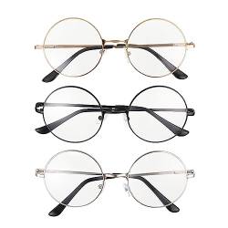 wlertcop 3 Paar Fake Brillen Mädchen, Brille Ohne Stärke Damen, Brille Rund Ohne Stärke, Brille Fensterglas Herren,Vintage-Brille Mit Rundem Gestell,Brille Fensterglas, Modeartikel Brille Rund 3 Paar von wlertcop