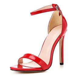 11 cm Stiletto-Absatz Für Frauen Riemchen-Plateau-Sandalen Offene Zehen Sandaletten Knöchelriemen High Heel Schuhe,Rot,43 EU von woileRQ