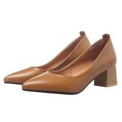 5 cm Frauen Klobiger Absatzspitze Zehenschuhe Großgröße Low -Heel -Schuhe Pumpen Schuhe Für Frühling Und Herbst Pumpen,Braun,36 EU von woileRQ