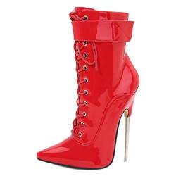 Damen 18CM/7.08 Zoll Hohe Stiefel High Heels Hohe Stiefel, Stiletto-Stiefel Mit Spitzer Zehenpartie Modeschuh,Rot,41 EU von woileRQ