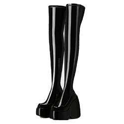 Overknee-Stiefel, Chunky Heel Boots High Heel 12,5 cm Plateaustiefel Round Toe Sexy Dress Shoe,Schwarz,43 EU von woileRQ