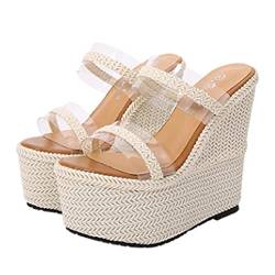 Sommer Outdoor Fashion Peep Toe Plateau Hausschuhe Hochwertige Sandalen Damen Wedges Heels Damenschuhe,Apricot,43 EU von woileRQ