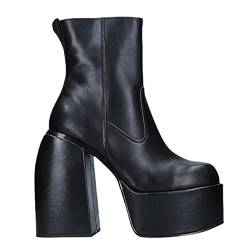 woileRQ Damen Plateau Keilstiefel Chunky Heel Mid Kniehohe Stiefel Tägliche Tanzparty Schuhe,Black1,40 EU von woileRQ