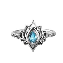 wojonifuiliy01 Lotusblume Ring Silber 925 für Frauen, Schwanzring Pinky mit Lotus Zirkon Verlobungsgeschenk Ewigkeitsringe Verlobungsringe Eheringe Trauringe Ringe, Valentinstagsgeschenk (Blue, 5) von wojonifuiliy01