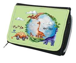 wolga-kreativ Kindergeldbörse Geldbörse Geldbeutel Portemonnaie mit Namen Dinosaurier Welt für Jungen Mädchen personalisiert Kinder Geschenk von wolga-kreativ