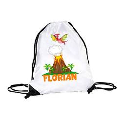 wolga-kreativ Turnbeutel Schuhbeutel Junge Mädchen Fliegender Dino Vulkan Sportbeutel Schule Kindergarten Sportrucksack Stoffbeutel Stofftasche Schuhtasche Gym Bag Turnsack Kita Kinder mit Namen von wolga-kreativ