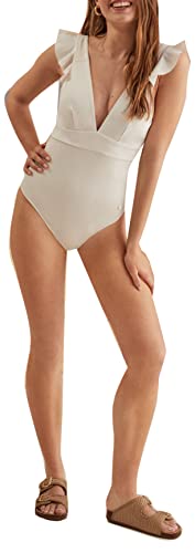 Women'secret Damen Figurformender Badeanzug Rüschen Weiß Schwimm-Slips, Elfenbein, M von women'secret