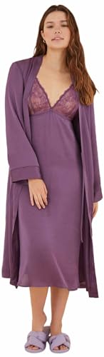 Women'secret Damen Langer, Satin, Violett Morgenmantel, Lila, XL von women'secret