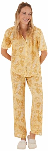 Women'secret Damen Langer Hemd-Pyjama Blumen Pyjamaset, gestempelt gelb, 38 von women'secret