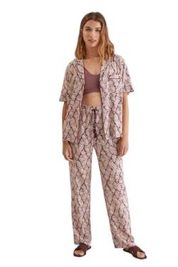 Women'secret Damen Pyjama mit kastanienbraunem Aufdruck Pyjamaset, granatrot Bedruckt, 42 von women'secret