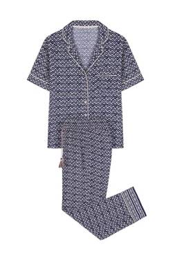 Women'secret Damen Pyjama mit langem Zickzack-Hemd Pyjamaset, Bedruckt blau, 38 von women'secret