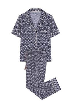 Women'secret Damen Pyjama mit langem Zickzack-Hemd Pyjamaset, Bedruckt blau, XL von women'secret