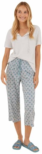 Women'secret Damen Schlafanzug aus 100% Baumwolle, Capri, Pyjamaset, Hellgrau/Silber, XL von women'secret