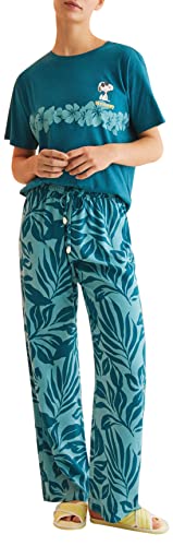 Women'secret Damen lang Print Blau Lässige Hose, bunt, XS von women'secret