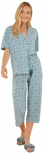 women'secret Damen 100% Baumwolle Capri geometrischer Druck Shirt Pyjama Pyjamaset, Print Blau, 38 von women'secret