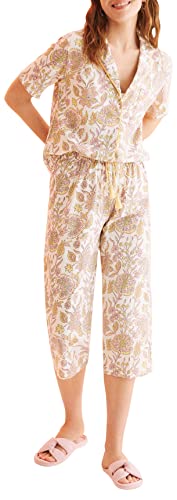 women'secret Damen Pyjama Hemdlook 100% Baumwolle Capri-Hose Print Pyjamaset, Druck, Gelb, 38 von women'secret