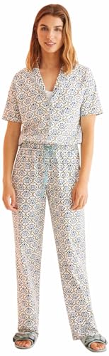 women'secret Damen Pyjama aus 100% Baumwolle mit geometrischem Druck Pyjamaset, Weißer Hintergrunddruck, 38 von women'secret