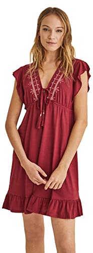 women'secret Damen Rüschen Granat Kurzes Kleid, Wein, Medium von women'secret