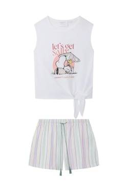 women'secret Damen Schlafanzug, kurz, 100% Baumwolle, Snoopy, Weiß Pyjamaset, elfenbeinweiß, 42 von women'secret