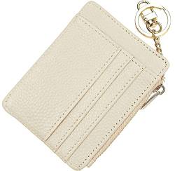 woogwin Damen Slim RFID Kreditkartenetui Mini Front Pocket Wallet Coin Purse Keychain, Beige von woogwin