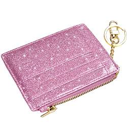 woogwin Damen Slim RFID Kreditkartenetui Mini Front Pocket Wallet Coin Purse Keychain, rosa (glitter pink), small von woogwin