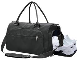 woogwin Sporttasche für Damen und Herren, mit Schuhfach und Nasstasche, Sporttasche, Reisetasche, Trainingstasche, Schwarz, Large von woogwin