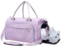 woogwin Sporttasche für Damen und Herren, mit Schuhfach und Nasstasche, Sporttasche, Reisetasche, Trainingstasche, Violett, Medium von woogwin