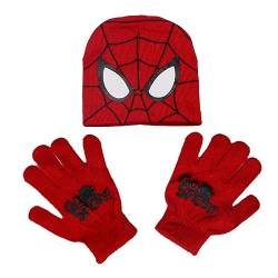 Spider-Man Hut und Handschuh Set Wintermütze Jungen Mädchen warme Mütze, Marvel Spider-Man Kinder Wintermütze und Schneehandschuhe für Jungen und Kleinkinder von wopin