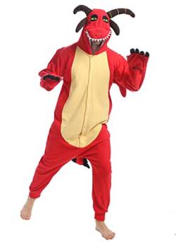 wotogold Herren Tier Drachen Pyjamas Cosplay Kostüme mit Horn (XL, Rot Gelb) von wotogold