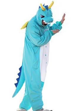 wotogold Herren Tier Drachen Pyjamas Cosplay Kostüme mit Horn Large Blau von wotogold