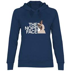 wowshirt Damen Hoodie Geschenk für Katzenliebhaber The Nope Face Faul Katzen-Motiv, Größe:M, Farbe:Deep Navy von wowshirt