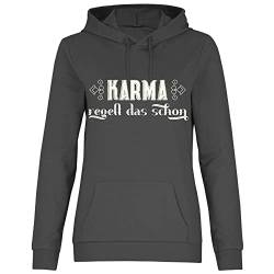 wowshirt Damen Hoodie Karma Regelt Das Schon Geschenk für Kollege Kollegin Arbeit Büro-Humor Chef, Größe:3XL, Farbe:Light Graphite von wowshirt