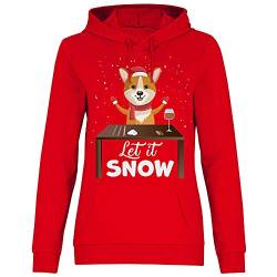 wowshirt Damen Hoodie Let It Snow Corgi Weihnachtsmotiv Weihnachten Nikolaus Ugly Christmas, Größe:L, Farbe:Red von wowshirt