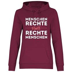 wowshirt Damen Hoodie Menschenrechte Statt Rechte Menschen Gegen Rassismus Anti Nazis Politisches Statement, Größe:L, Farbe:Burgundy von wowshirt