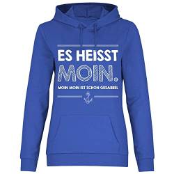 wowshirt Damen Hoodie Moin Moin Ist Schon Gesabbel Nordsee Ostsee Urlaub Möwe Plattdeutsch Meer, Größe:3XL, Farbe:Royal von wowshirt