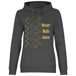 wowshirt Damen Hoodie Never Walk Alone Pfote Hufeisen Pferd Hund Reiter Reiten Reiterin Geschenk für Pferde-Liebhaber, Größe:XS, Farbe:Light Graphite von wowshirt