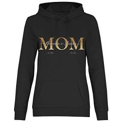 wowshirt Damen Hoodie Personalisiertes Geschenk für Mama Kinder Namen und Geburtsjahr Mom Muttertag, Größe:3XL, Farbe:Black von wowshirt