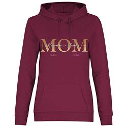 wowshirt Damen Hoodie Personalisiertes Geschenk für Mama Kinder Namen und Geburtsjahr Mom Muttertag, Größe:XL, Farbe:Burgundy von wowshirt