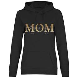 wowshirt Damen Hoodie Personalisiertes Geschenk für Mama Kinder Namen und Geburtsjahr Mom Muttertag, Größe:XXL, Farbe:Black von wowshirt