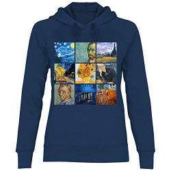 wowshirt Damen Hoodie Sternennacht Gemälde Kunst Künstler Maler Van Gogh, Größe:L, Farbe:Deep Navy von wowshirt