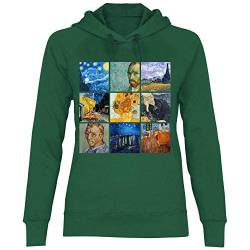 wowshirt Damen Hoodie Sternennacht Gemälde Kunst Künstler Maler Van Gogh, Größe:M, Farbe:Bottle Green von wowshirt