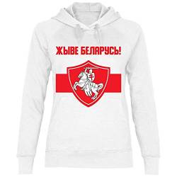 wowshirt Damen Hoodie Weißrussland Belarus Protest Anti Lukaschenko Pogonya Flagge, Größe:M, Farbe:White von wowshirt