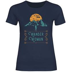 wowshirt Damen T-Shirt Wander Woman Wandererin Bergsteigerin Hikerin Hiking, Größe:M, Farbe:Navy von wowshirt
