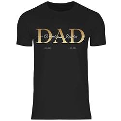wowshirt Herren T-Shirt Personalisiertes Geschenk für Papa Kinder Namen und Geburtsjahr Dad Vatertag, Größe:L, Farbe:Black von wowshirt