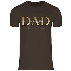 wowshirt Herren T-Shirt Personalisiertes Geschenk für Papa Kinder Namen und Geburtsjahr Dad Vatertag, Größe:XL, Farbe:Brown von wowshirt