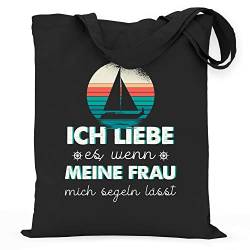 wowshirt Stoffbeutel Jutebeutel Ich Liebe Es Wenn Meine Frau Mich Segeln Lässt Geschenk für Segler Angler Kapitän, Farbe:Black von wowshirt