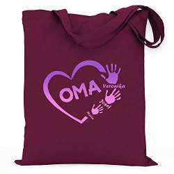 wowshirt Stoffbeutel Jutebeutel Personalisiertes Geschenk für Oma Kinder Namen Herz Aus Handabdrücken, Farbe:Burgundy von wowshirt