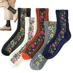 woyufen 5 Paar Damen-Socken im Vintage-Stil, bestickt, mit Blumenmuster, Größe E von woyufen